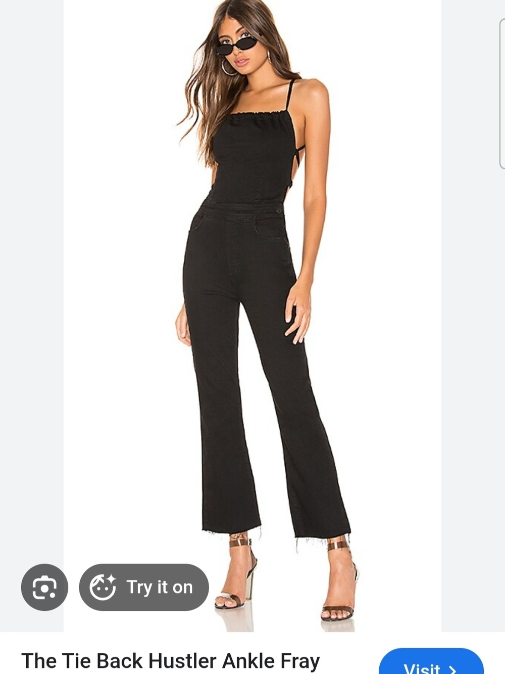 NWOT Mother Tie-Back Hustler Ankle Fray Jumpsuit in Black